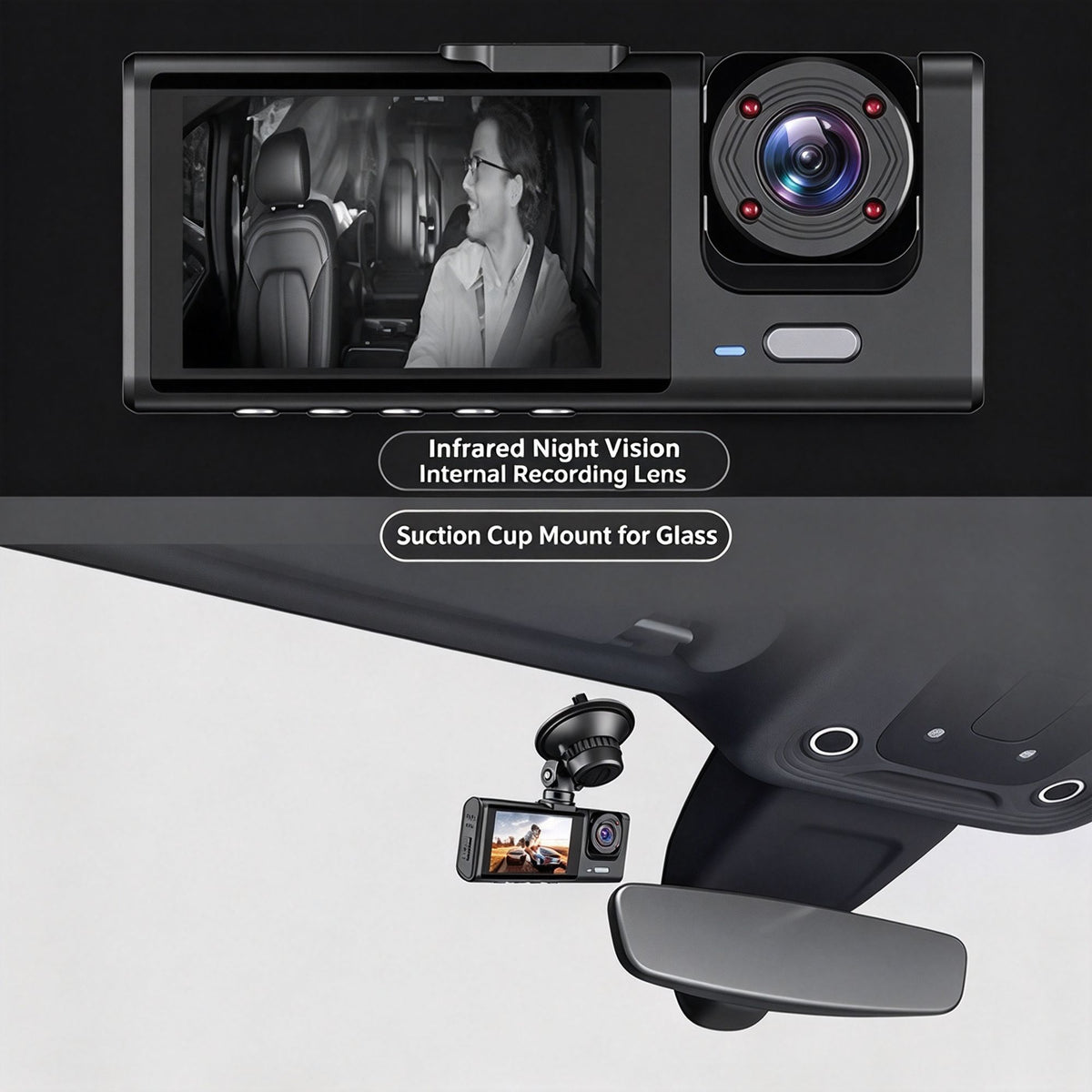 2‑Inch Screen HD Car Dash Cam Dual Front & Interior Lens With 32G Memory Card Night Vision Parking Monitor Mobile Recording, Practical Holiday Gift For Car Owners Halloween Christmas Car Gadget