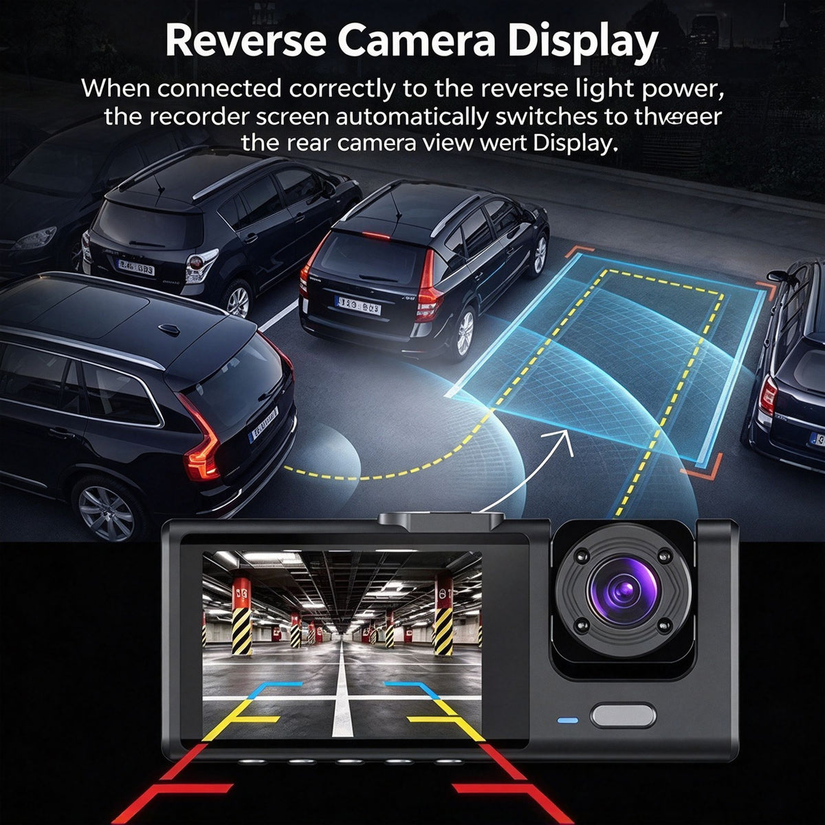 2‑Inch Screen Triple‑Lens Car DVR Front Interior Rear With 32G Memory Card HD Night‑Vision Parking Surveillance Recording, Ideal Xmas Present For Driver Auto Holiday Accessory
