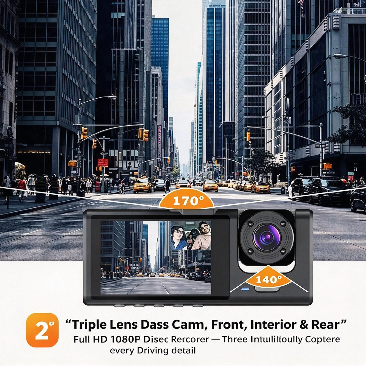 2‑Inch Screen WiFi Triple‑Channel Car Driving Recorder Front Inside Rear Lens 32G Memory Card HD Night Vision Parking Monitoring Mobile Sync, Must‑Have Auto Safety Device, Halloween Christmas Gift Option
