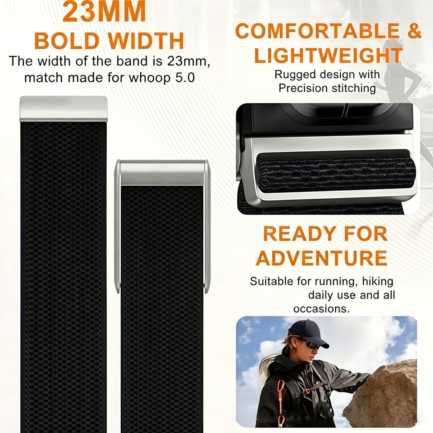 Nylon Sport Watch Strap - White with Gold Buckle