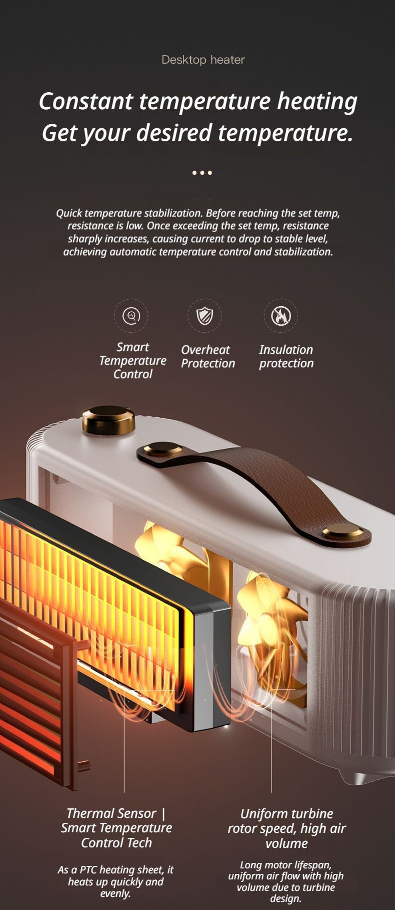 Desktop Space Heater - White