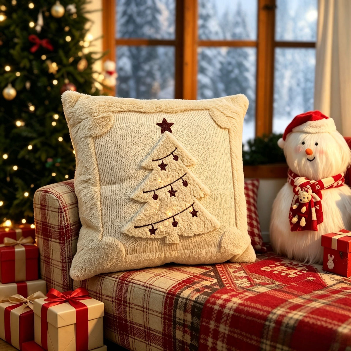 Christmas Cushion Cover Set - Beige Tree - 2 Pack