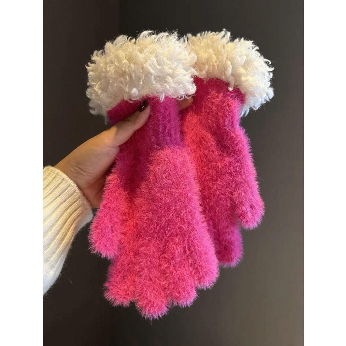 Faux Mink Spliced Gloves - Beige