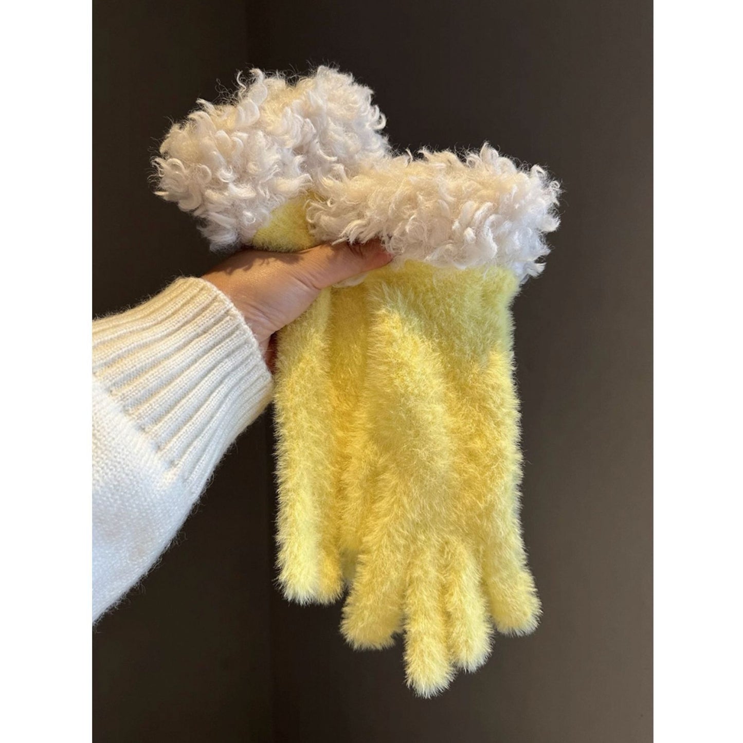 Faux Mink Spliced Gloves - Beige