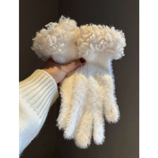 Faux Mink Spliced Gloves - Khaki