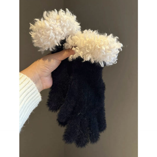 Faux Mink Spliced Gloves - Black