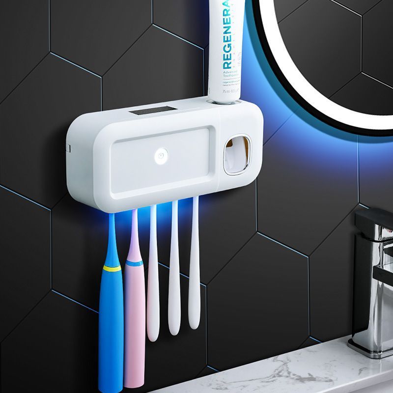 White UV Toothbrush Holder with Dispenser