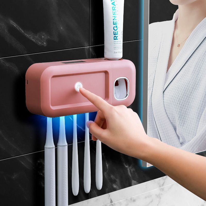 White UV Toothbrush Holder with Dispenser