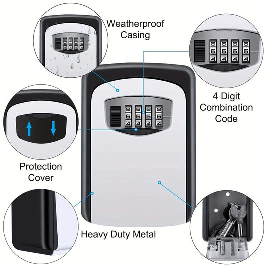 Waterproof Secure Key Lockbox with Combination Lock - BLACK