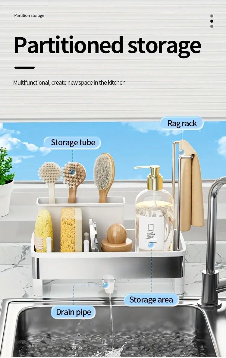 Grey 360 Rotating Sink Sponge Holder