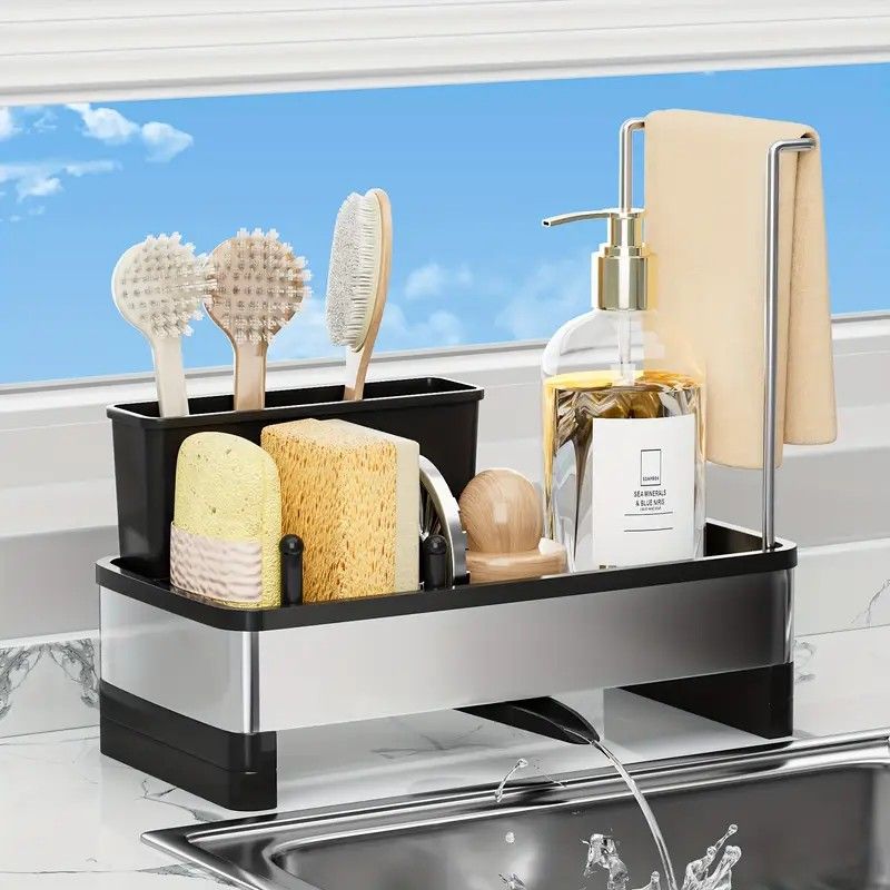 Black 360 Rotating Sink Sponge Holder