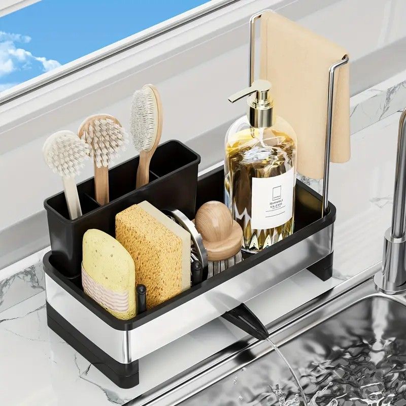 Black 360 Rotating Sink Sponge Holder