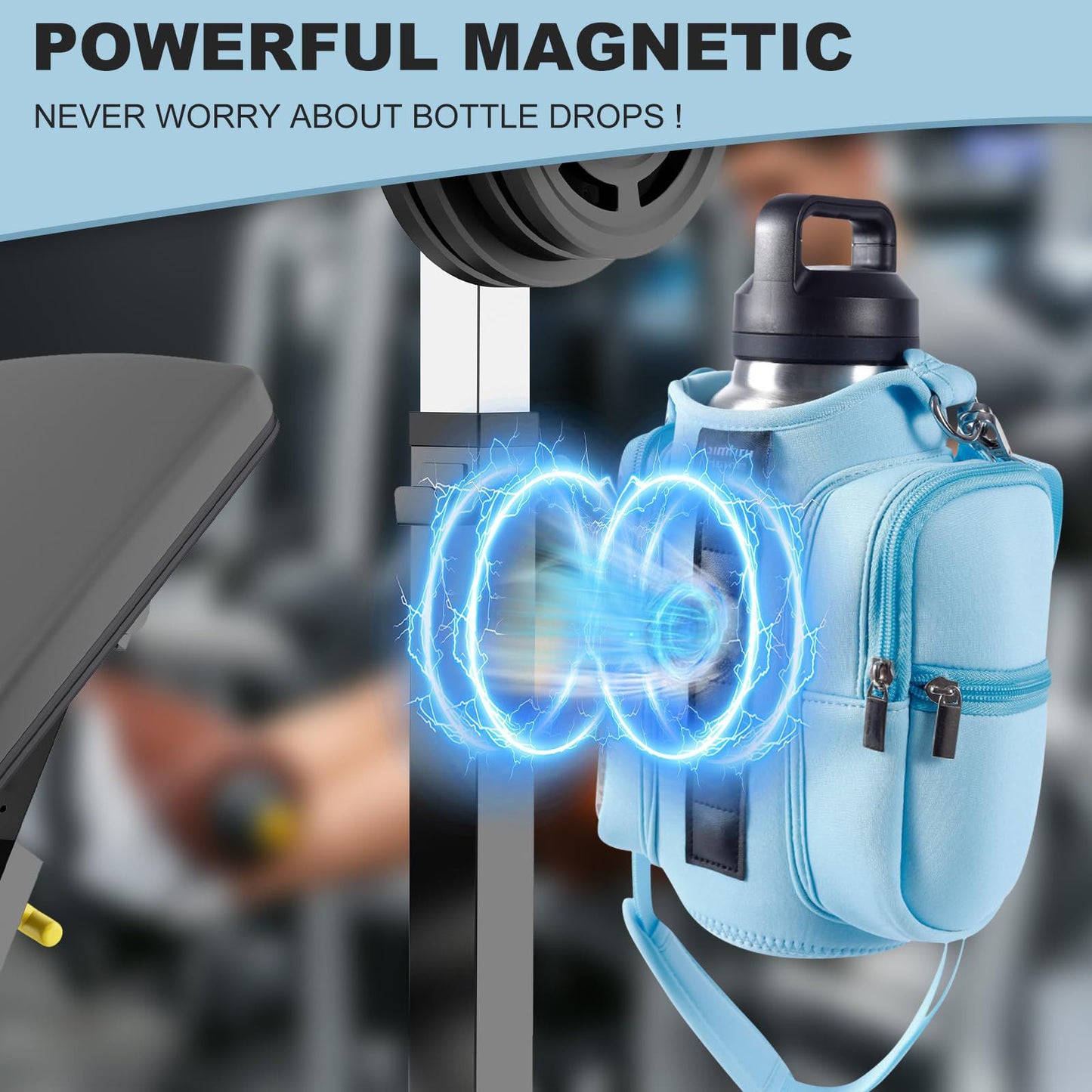 Magnetic Fitness Water Bottle Bag - Blue