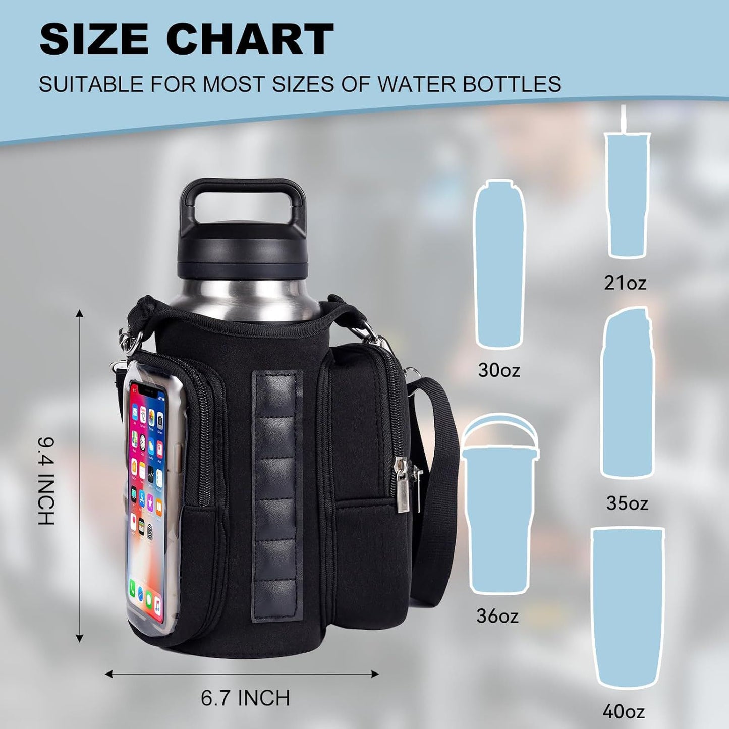 Magnetic Fitness Water Bottle Bag - Grey