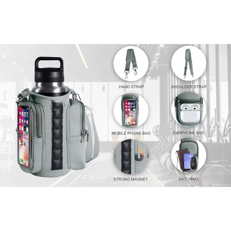 Magnetic Fitness Water Bottle Bag - Grey