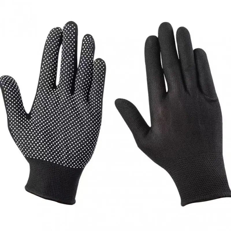 10 pairs Nylon Dot Grip Work Gloves – 13-Gauge PVC Dots Safety Gloves for Construction, Electrical & Handling, Breathable Knit, Non-Slip(black)