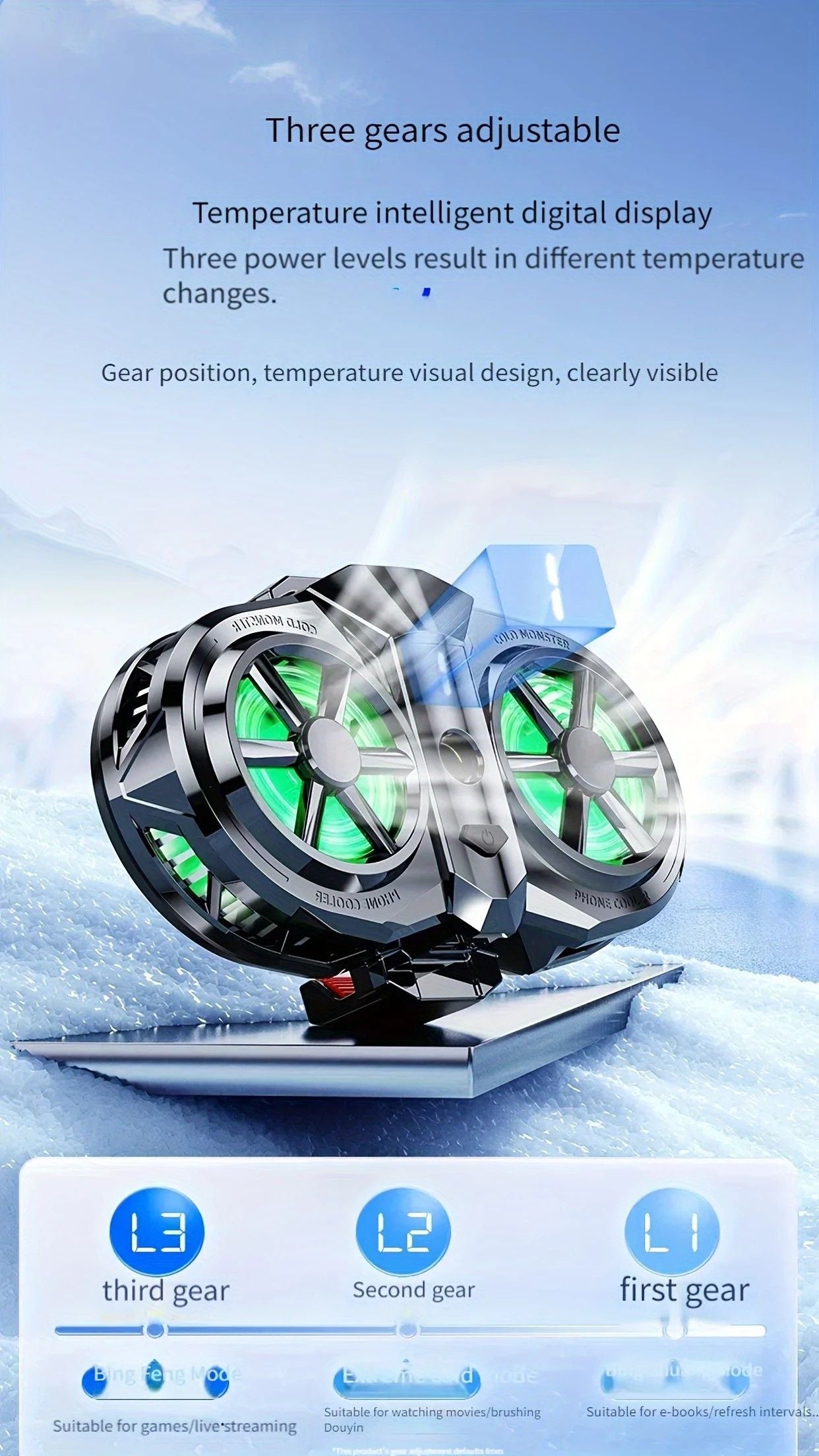 Phone Cooling Fan Clip with Digital Display