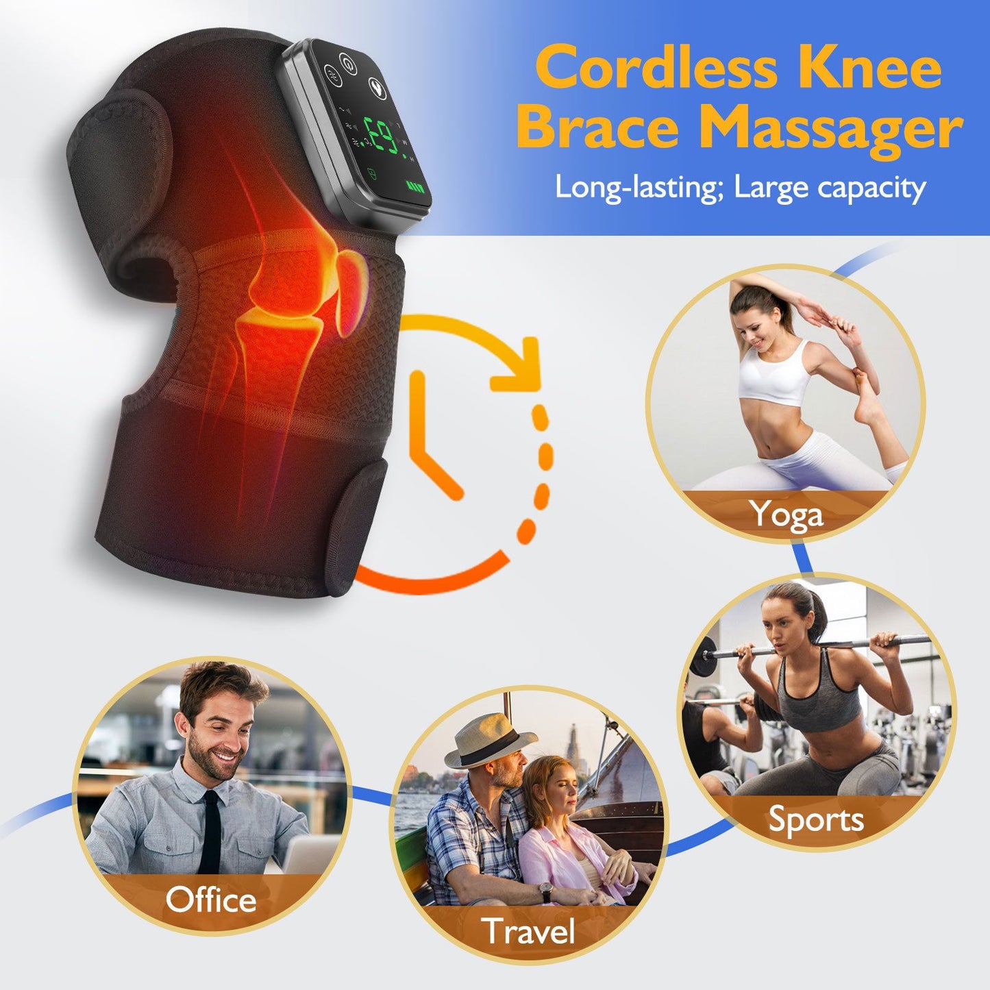 Heated Knee Massager with Vibration - Black