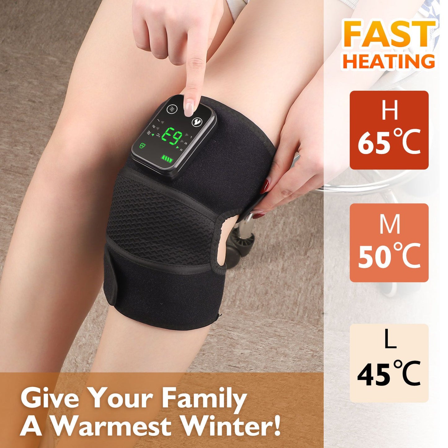 Heated Knee Massager with Vibration - Black