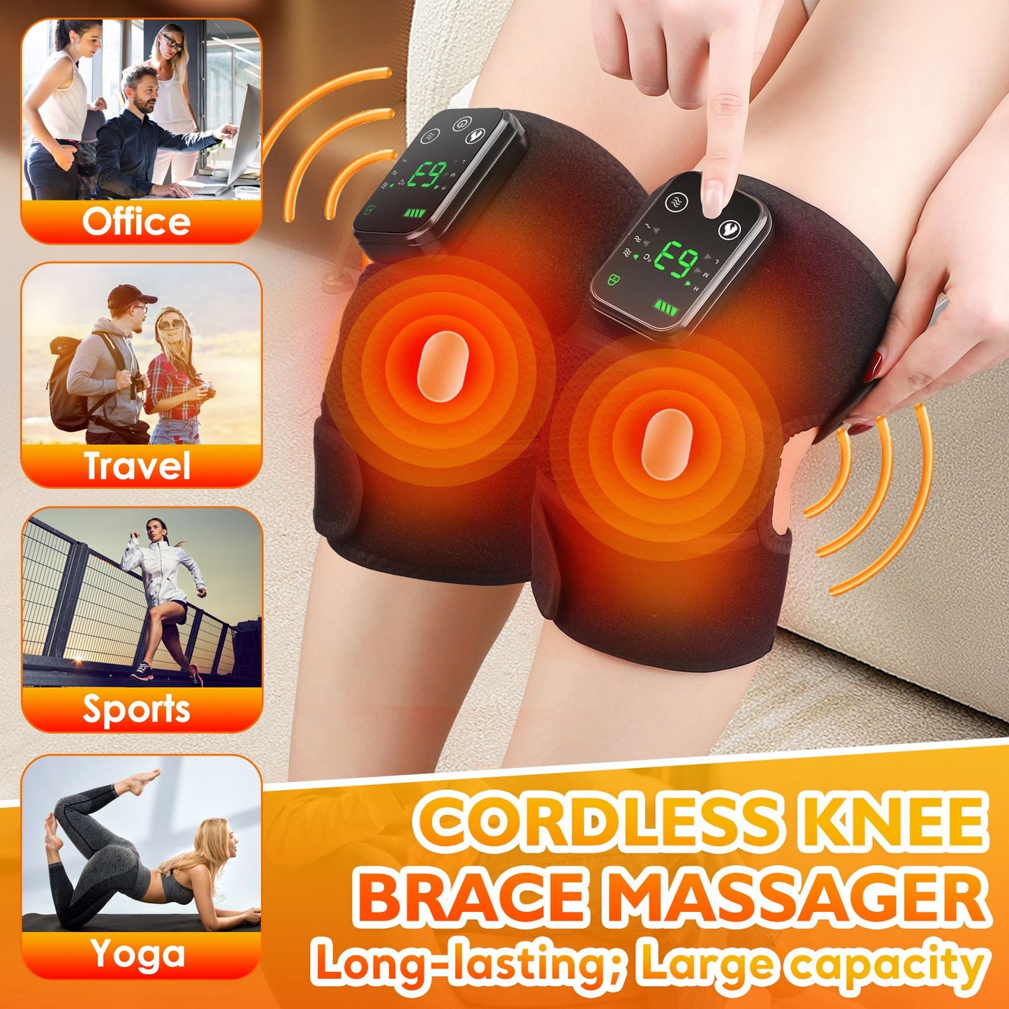 Heated Knee Massager with Vibration - Black