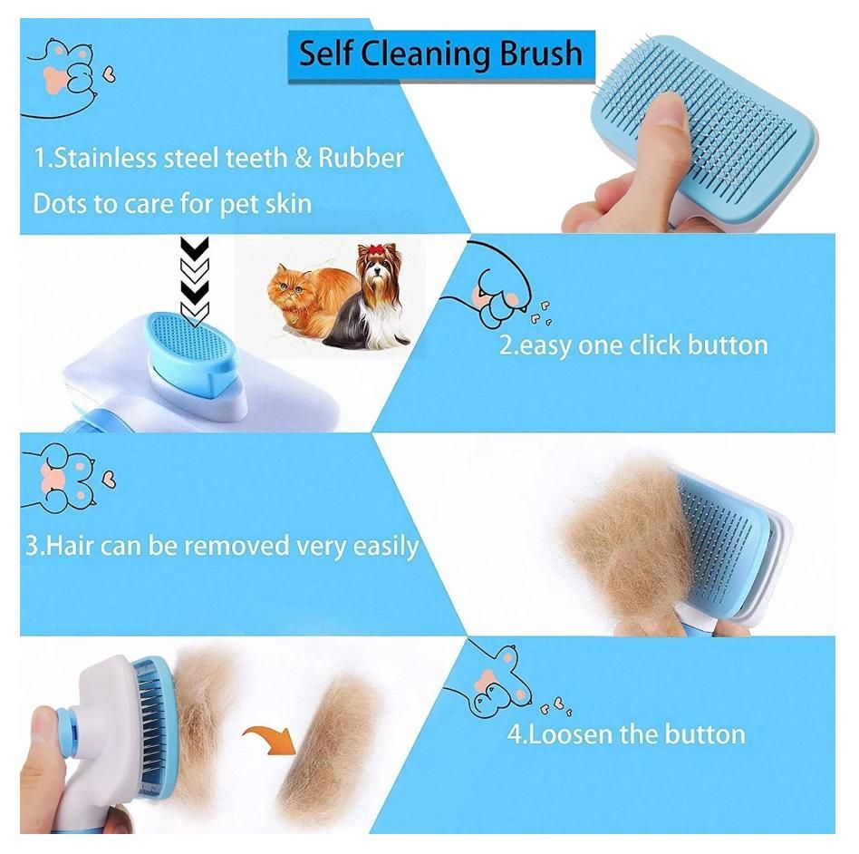 Self-Cleaning Pet Grooming Brush - Blue