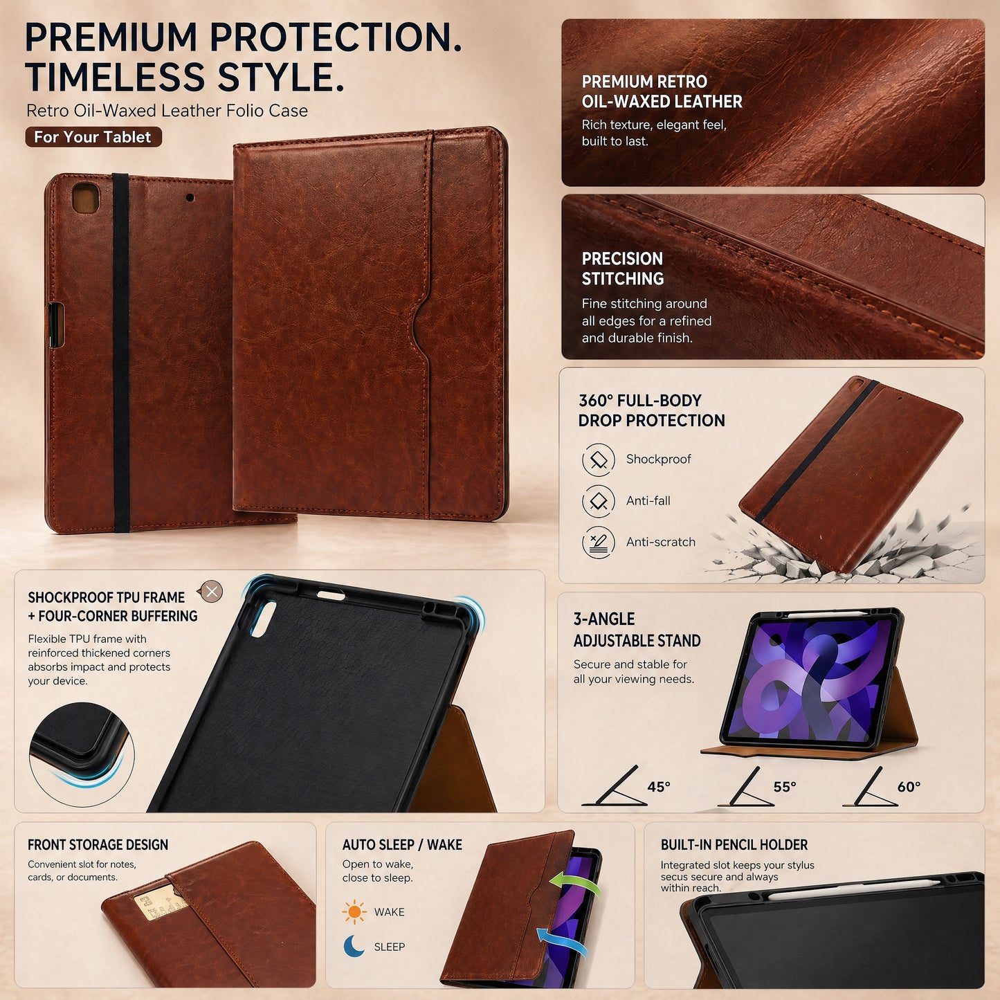 SENYOSON iPad Pro 13in Folio Case - Brown
