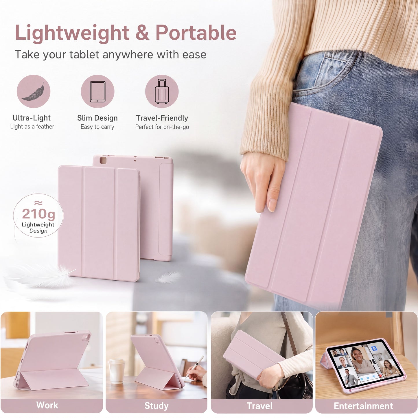 SENYOSON iPad 11in Trifold Case - Pink