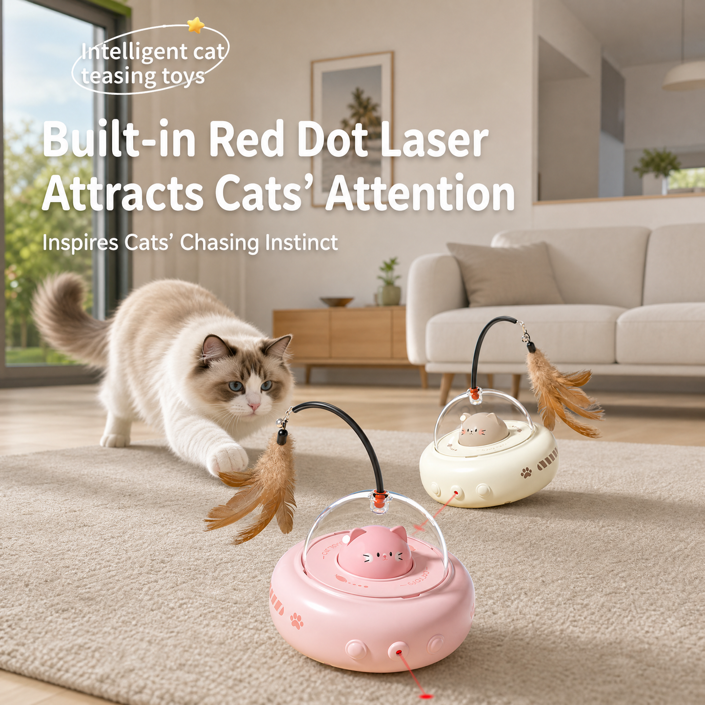 Rechargeable Smart Cat Teaser Toy with Feather Wand