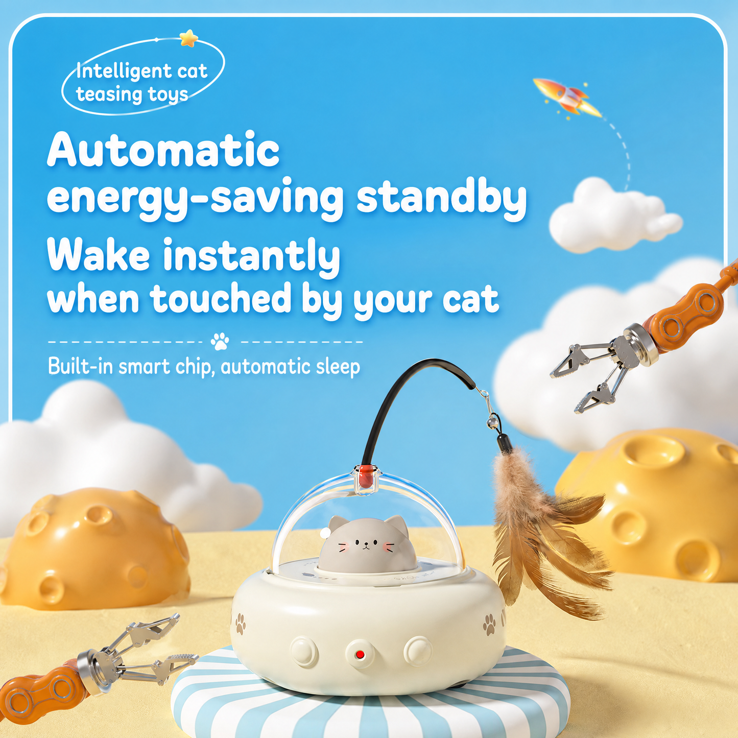 Rechargeable Smart Cat Teaser Toy with Feather Wand