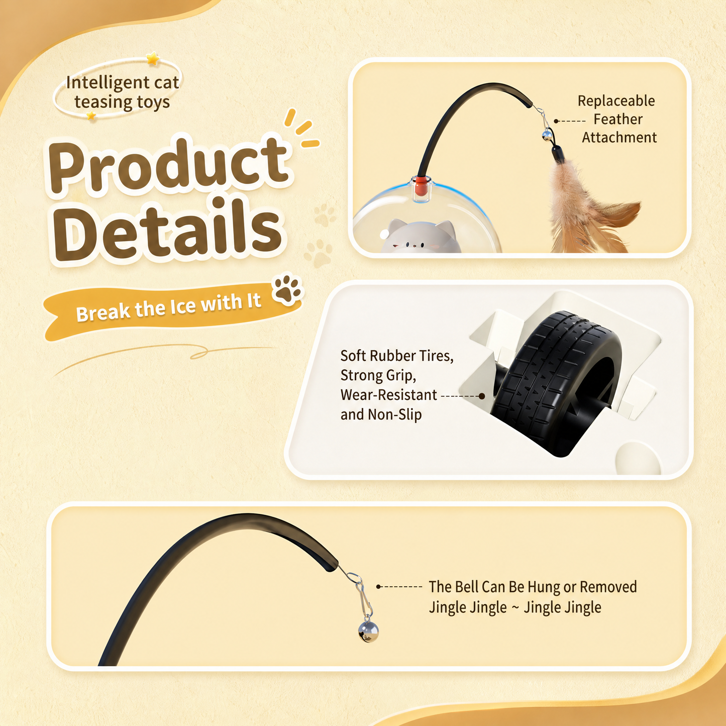 Rechargeable Smart Cat Teaser Toy with Feather Wand