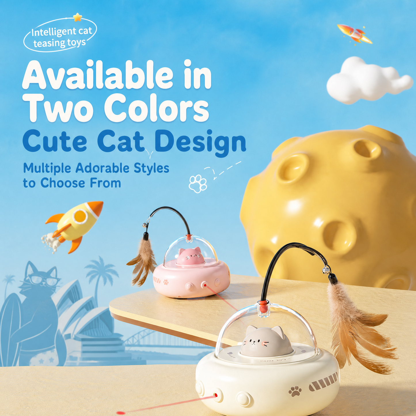 Rechargeable Smart Cat Teaser Toy with Feather Wand