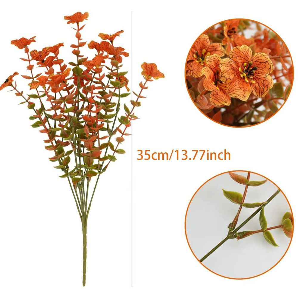 10PCS Artificial Autumn Orange Floral Stems with Eucalyptus & Violet Daisy, Full Faux Fall Bouquet Picks for Australian Farmhouse Harvest Decor