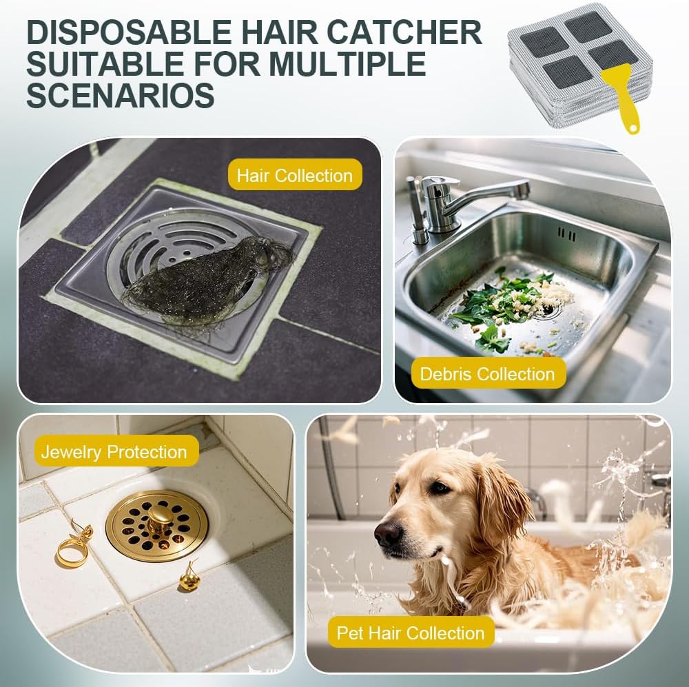 80PCS 4"x4" Disposable Hair Drain Stickers, Anti-Blocking Filter Screen Self