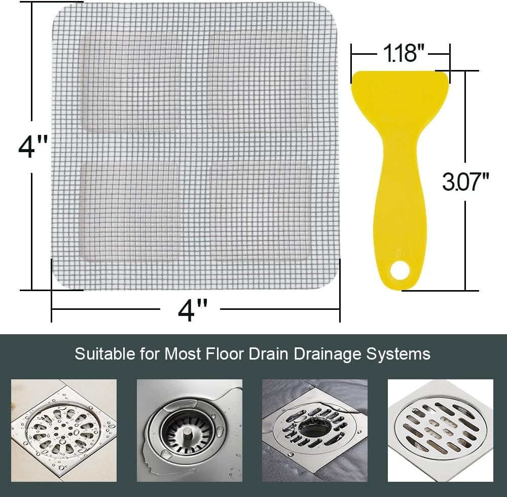 80PCS 4"x4" Disposable Hair Drain Stickers, Anti-Blocking Filter Screen Self