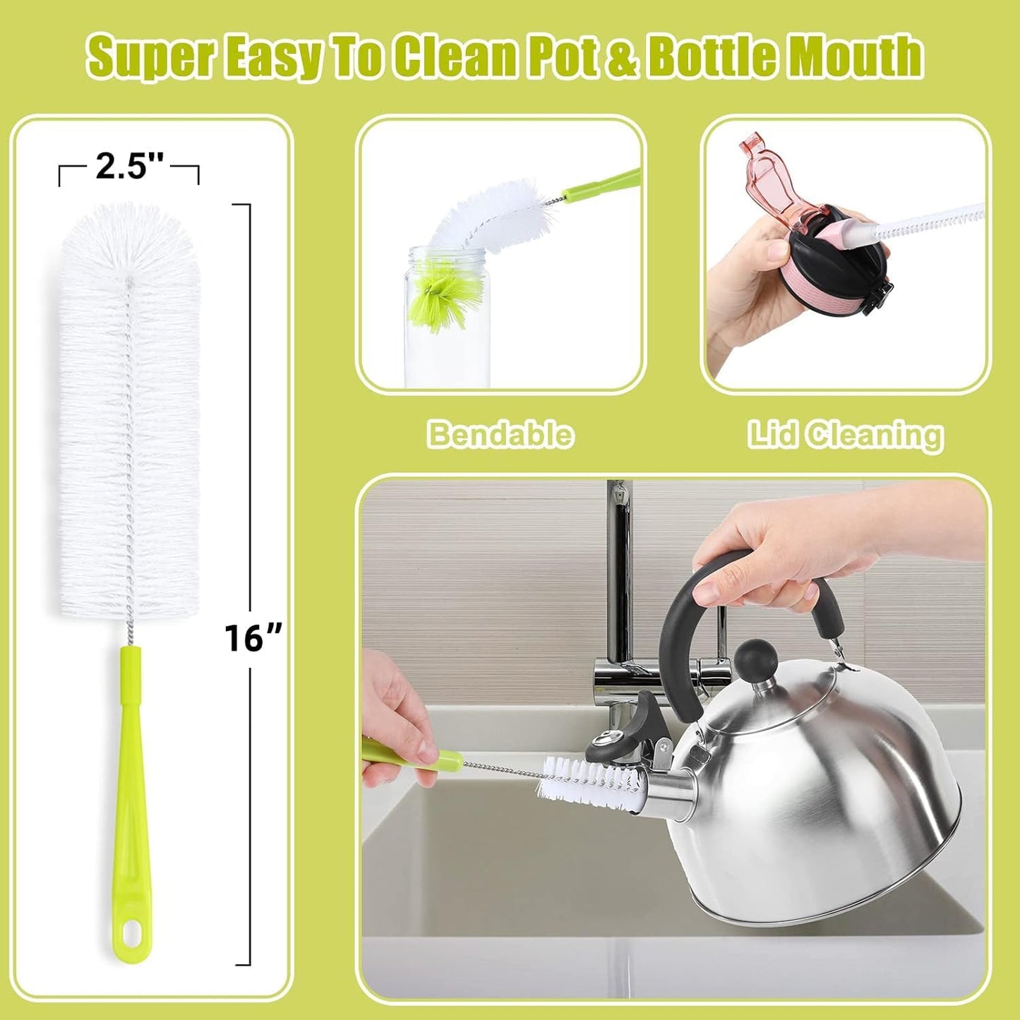 Bottle Cleaning Brush Set - Long Handle Bottle Cleaner for Washing