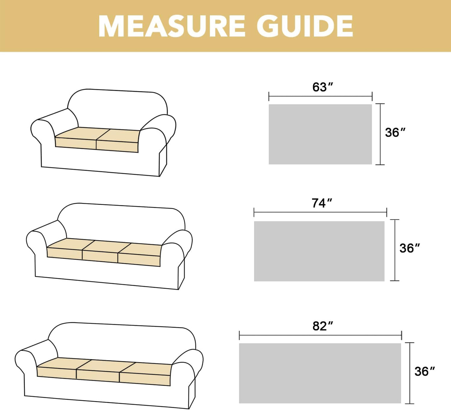 Couch Cover Chenille Pet Fuzzy Sofa Covers for 3 Cushion Anti Slip Washable Slipcovers with Strap Soft Protector Dogs Cats Kids(36" x 82", Ivory) Ivory 36" 82"