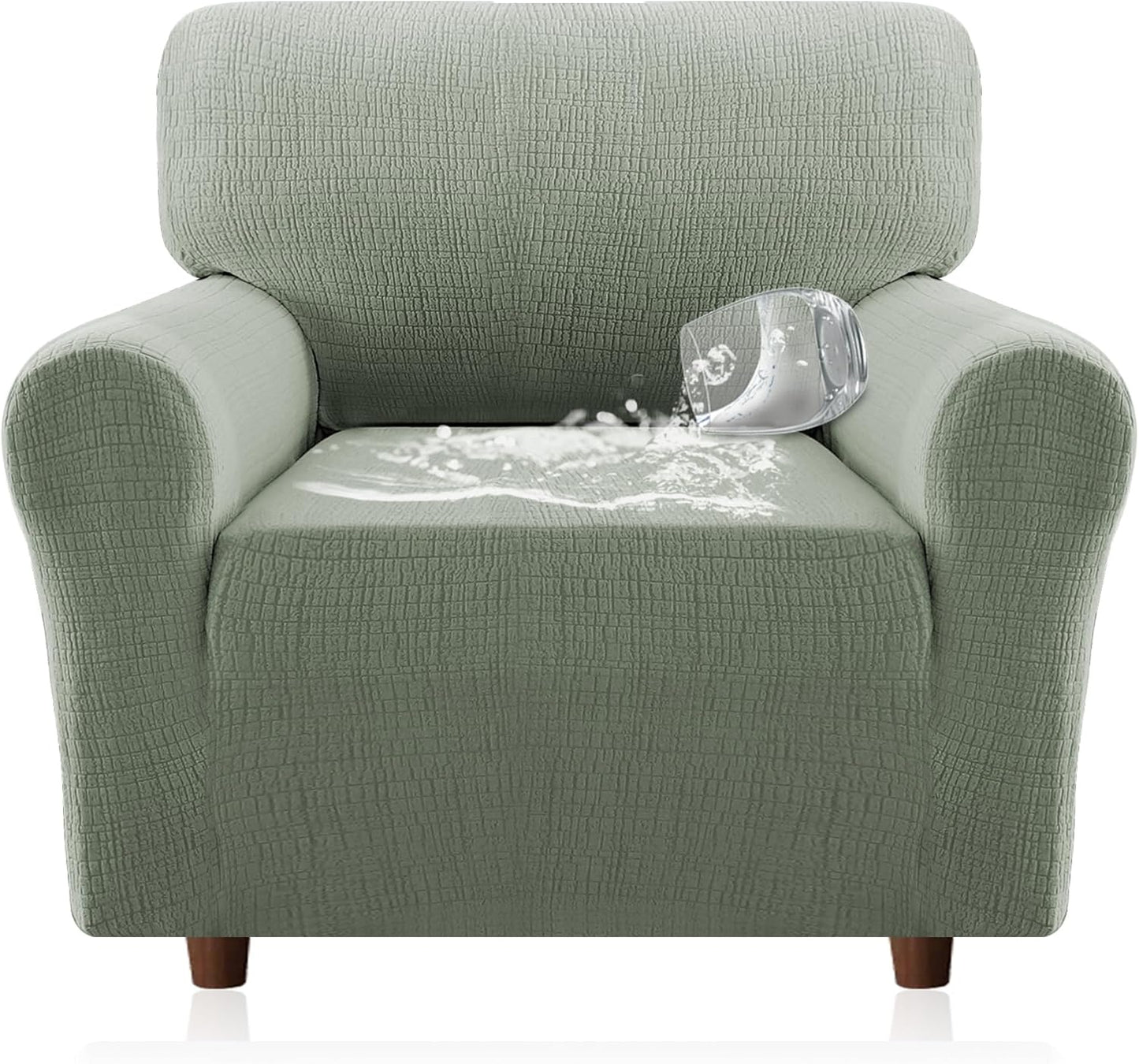 Jacquard Sofa Slipcover with Waterproof Seat Furniture Protector 1 Piece Stretch Covers Elastic Bottom for Kids, Pets, Dog(Armchair, Sea Grass) Grass Armchair