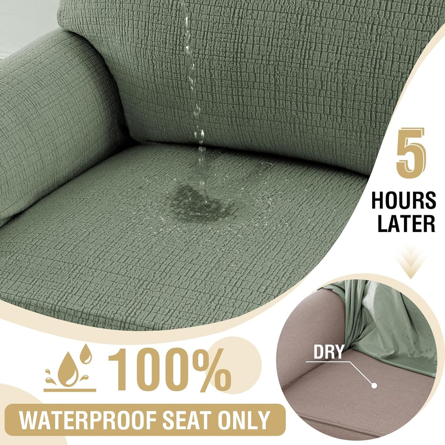 Jacquard Sofa Slipcover with Waterproof Seat Furniture Protector 1 Piece Stretch Covers Elastic Bottom for Kids, Pets, Dog(Armchair, Sea Grass) Grass Armchair