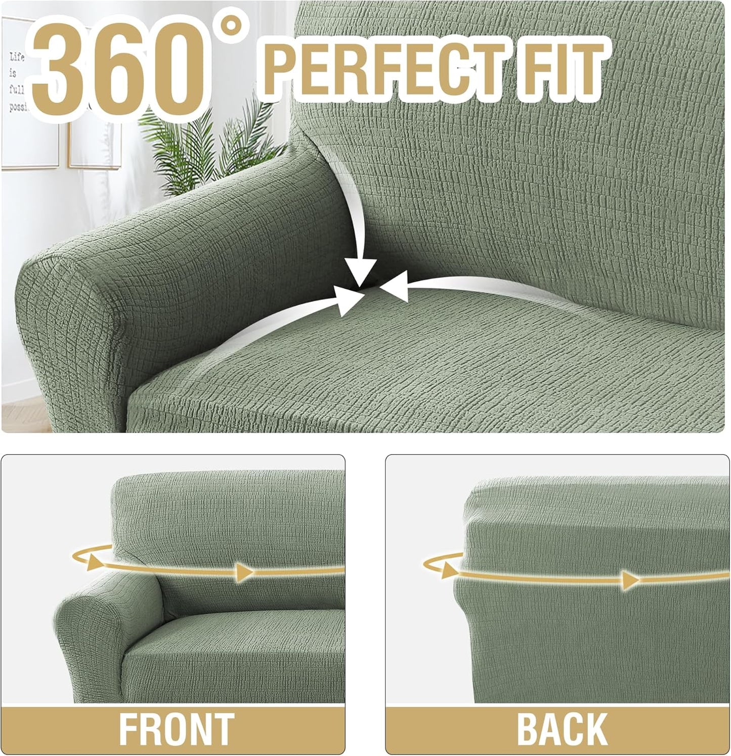 Jacquard Sofa Slipcover with Waterproof Seat Furniture Protector 1 Piece Stretch Covers Elastic Bottom for Kids, Pets, Dog(Armchair, Sea Grass) Grass Armchair