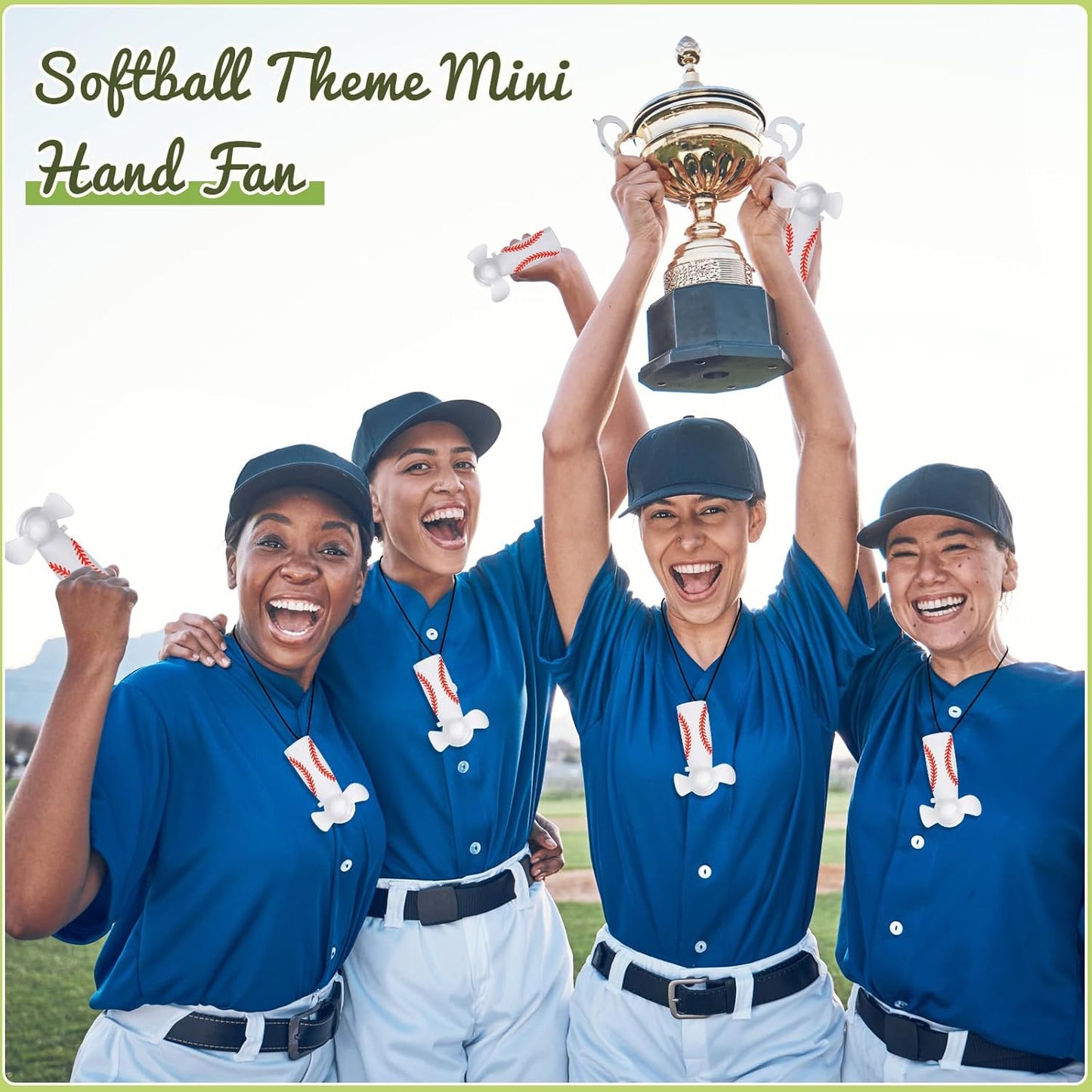 12 Pcs Baseball Team Gifts Mini Electric Portable Fan Bulk with Lanyards Powerful