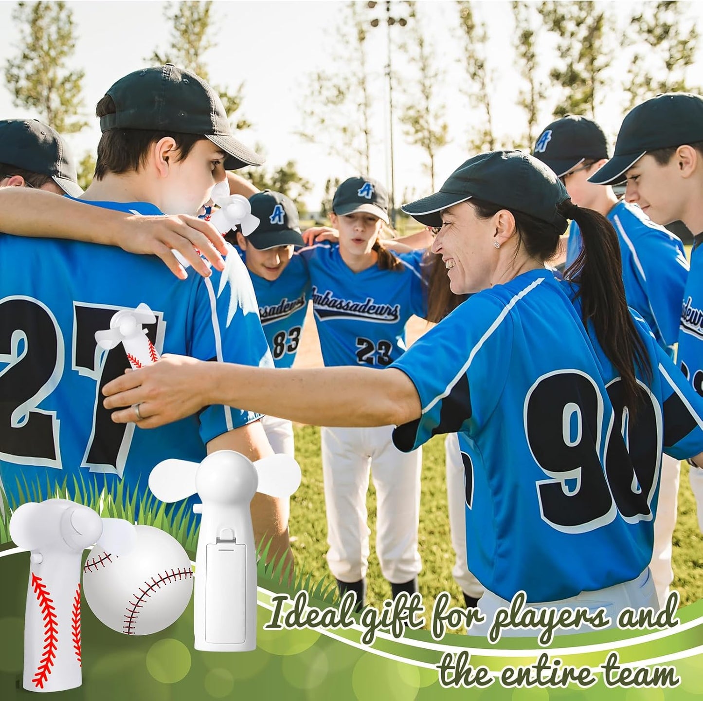 12 Pcs Baseball Team Gifts Mini Electric Portable Fan Bulk with Lanyards Powerful