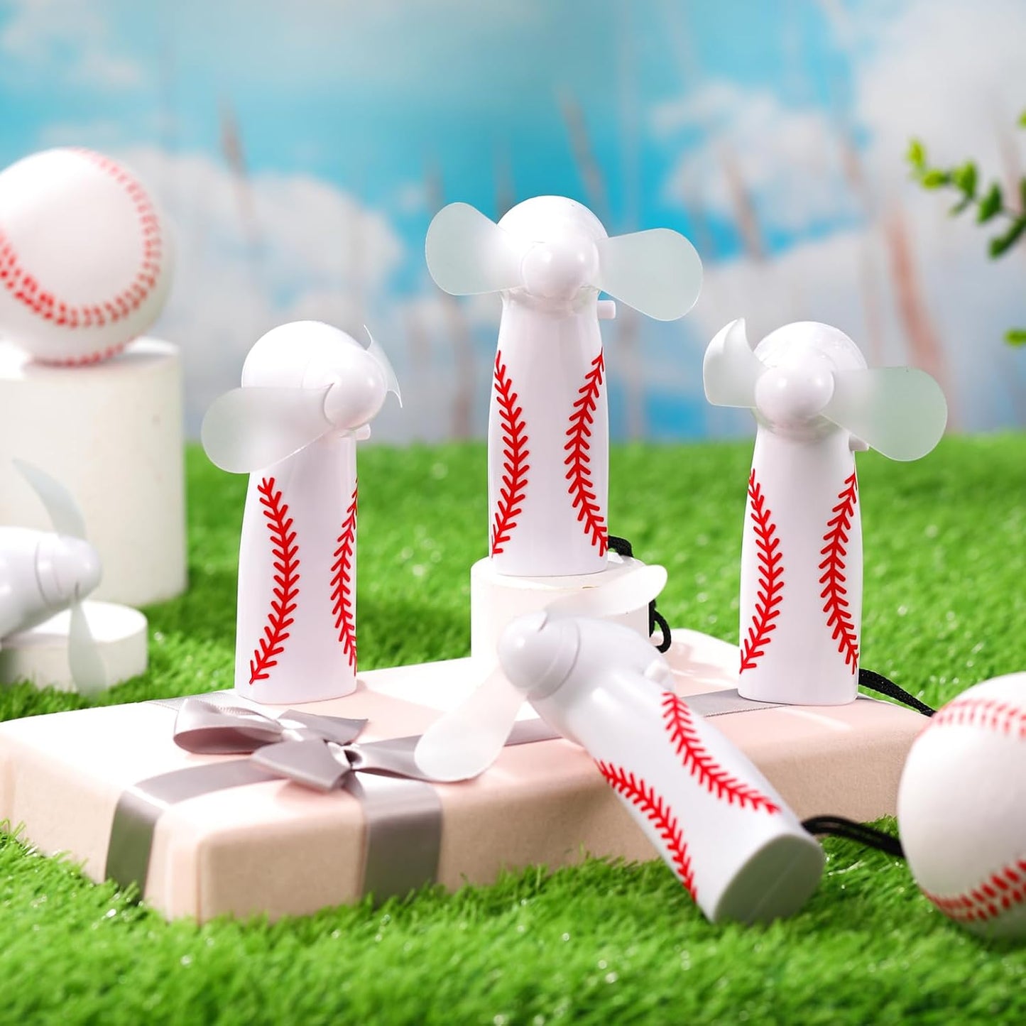 12 Pcs Baseball Team Gifts Mini Electric Portable Fan Bulk with Lanyards Powerful