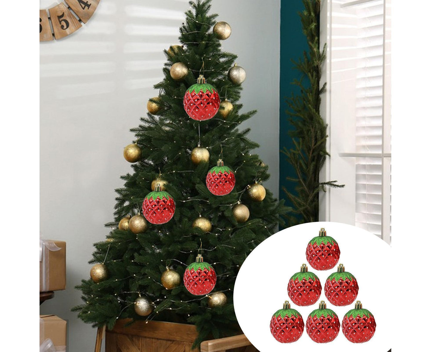 6Pcs Strawberry Ball Pendants-8 cm