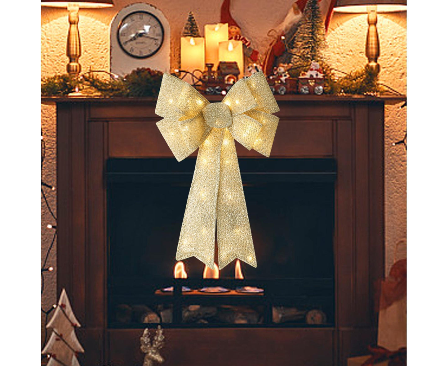 Xmas Tree Wreath Bow Pendant for Party-Golden