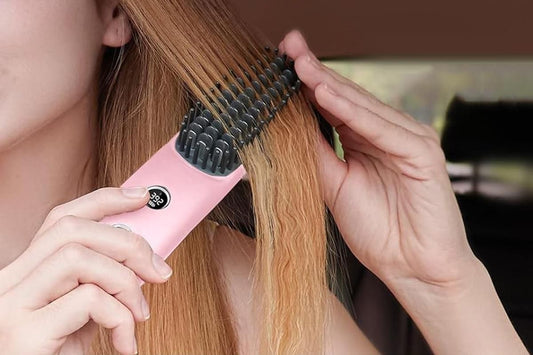 Cordless Hair Straightening Brush - Pink