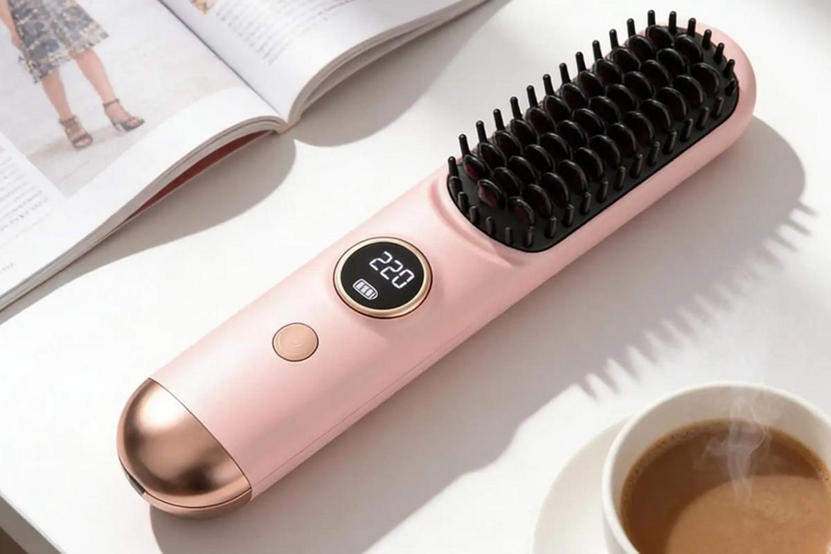 Cordless Hair Straightening Brush - Pink