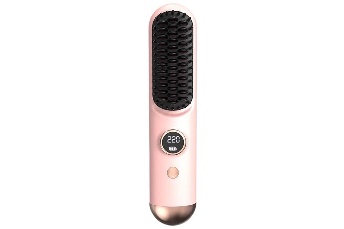 Cordless Hair Straightening Brush - Pink