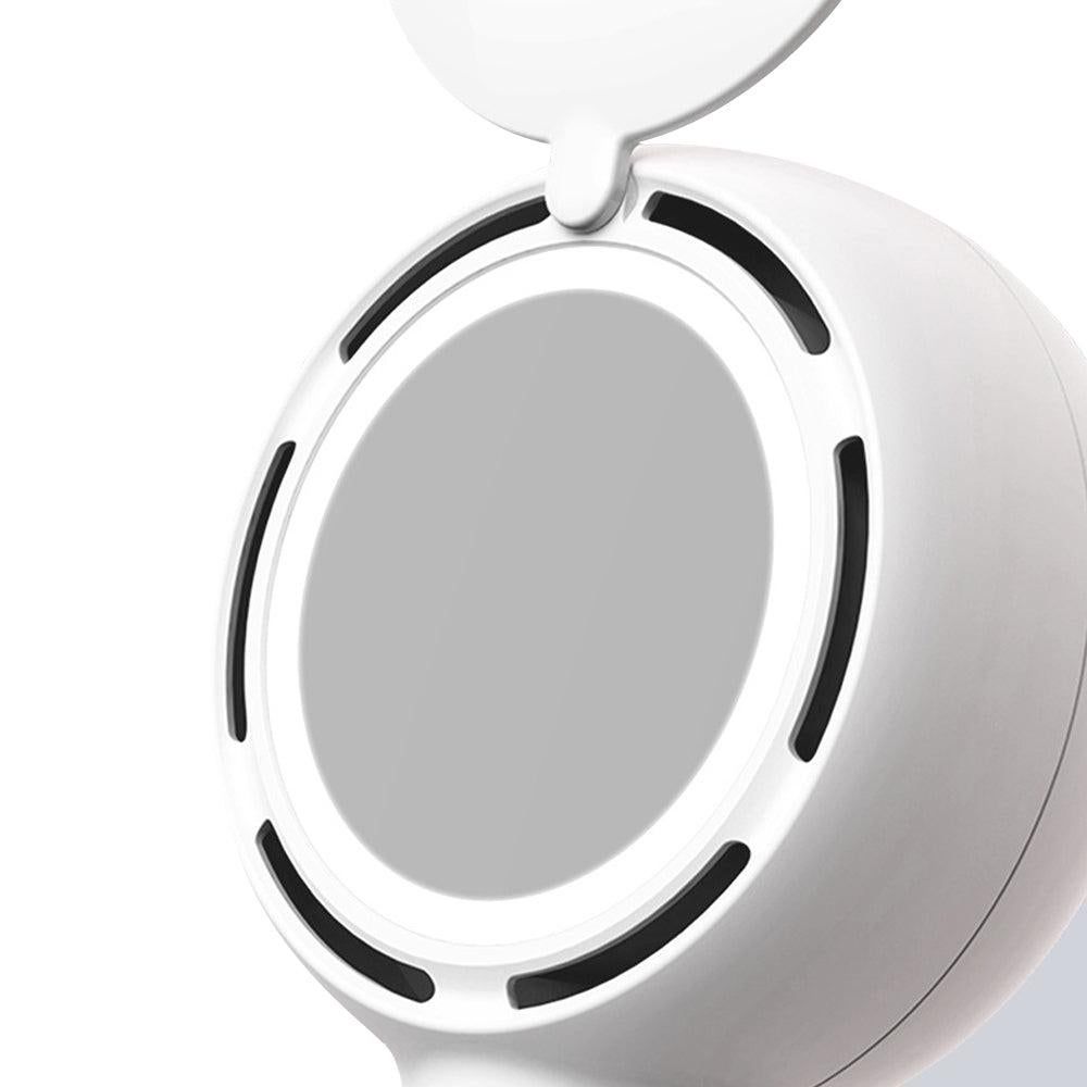 Mini Handheld Fan with LED Light & Mirror - White