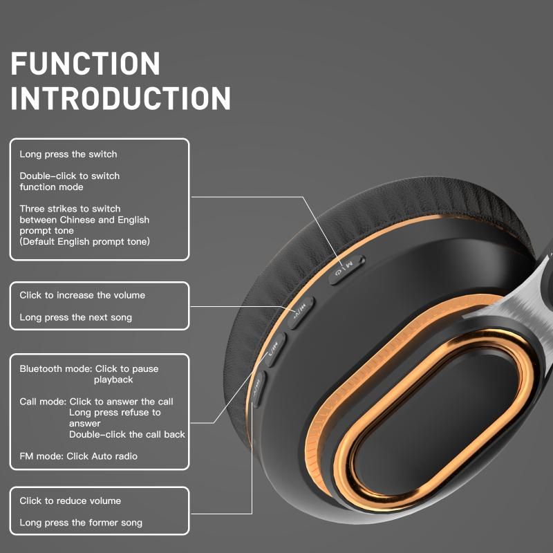 H7 Foldable Bluetooth Stereo Headphones Subwoofer Support TF Card Type-C Charging Wireless Earphones - Brownish-Green