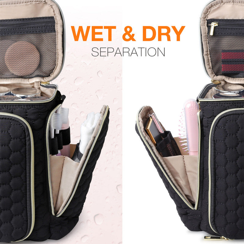 Travel Makeup Bag with Handle — Large Multi-Compartment Cosmetic Organizer